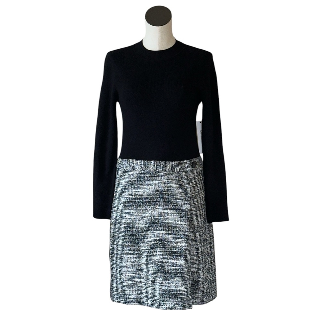 NWT CALVIN KLEIN BLACK MIXED MEDIA LONG SLEEVE SHEATH DRESS - Picture 2 of 7